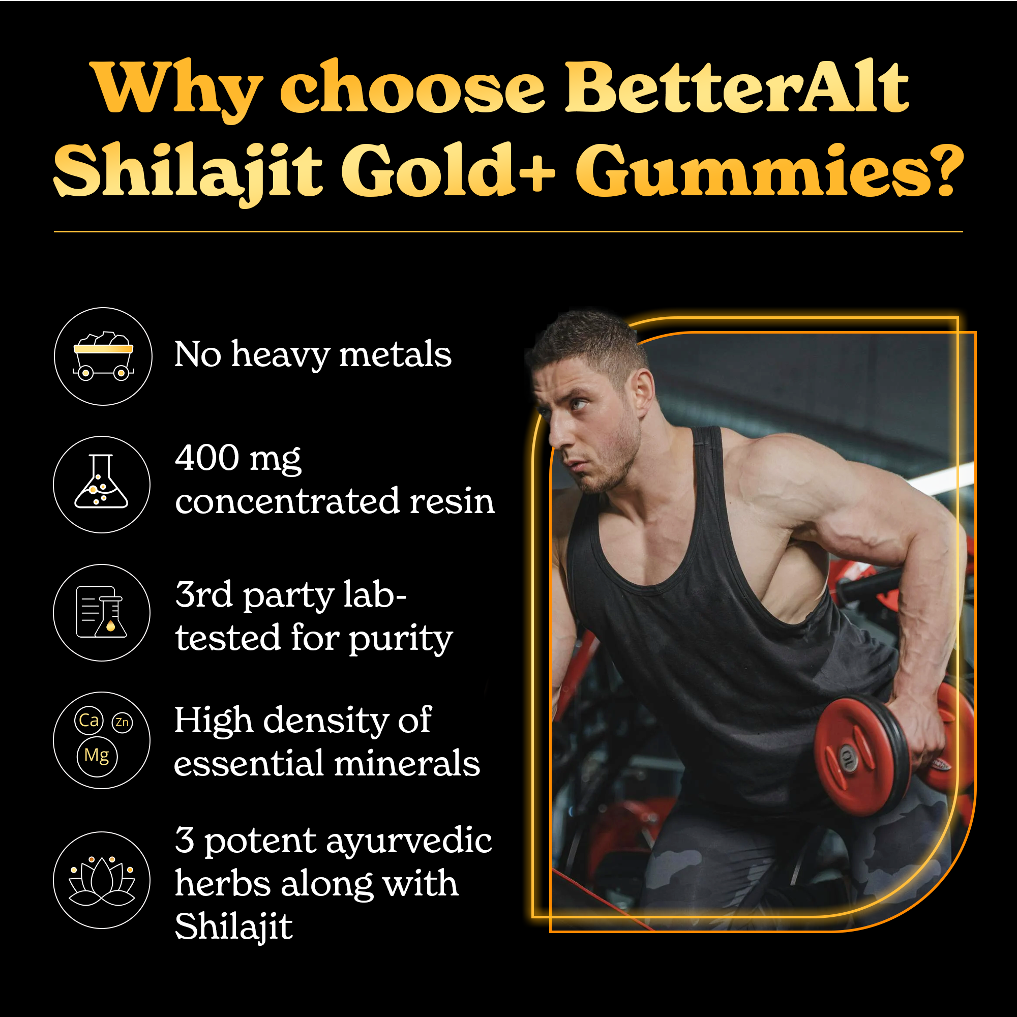 GOLD+ Shilajit Resin Gummies | Sourced from 16,000ft for Energy, Strength & Cognitive Support