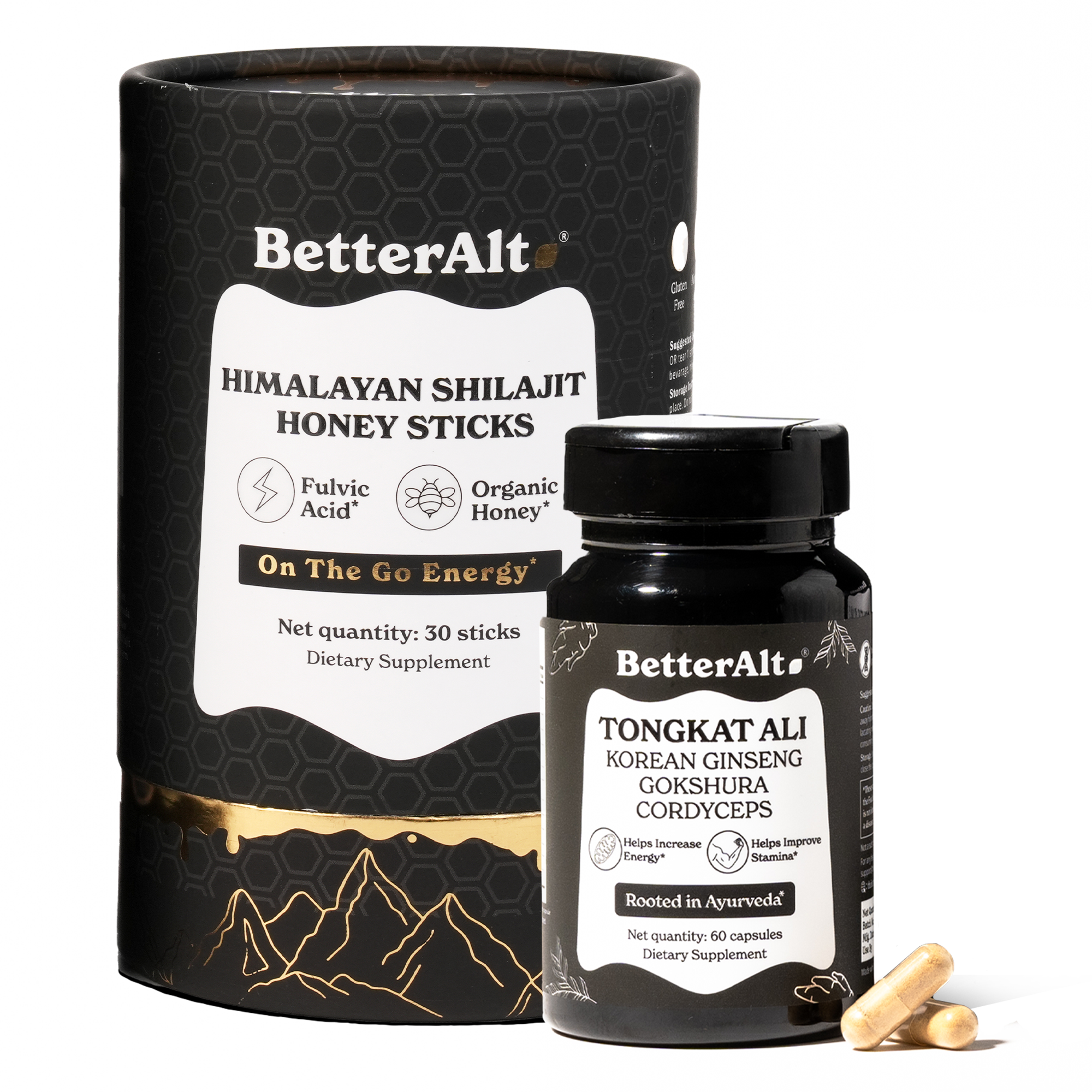 Shilajit Honey Sticks + Tongkat Ali Capsules I Helps with Energy, Stamina & Overall Vitality