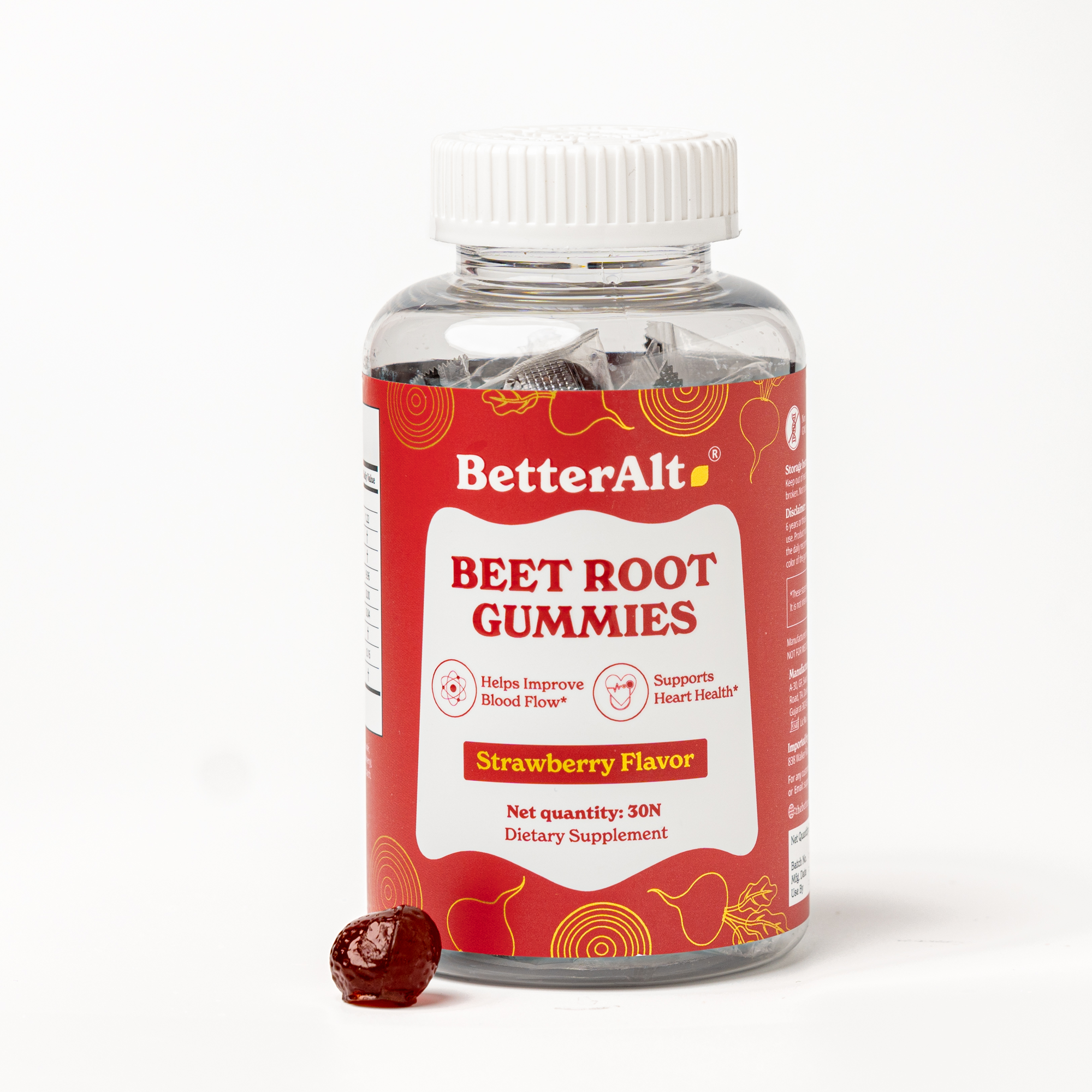 BetterAlt Beet Root Gummies | Pure Beet Root Powder | Strawberry Flavor | Supports High Absorption - 30 Gummies | Lab-tested for Purity