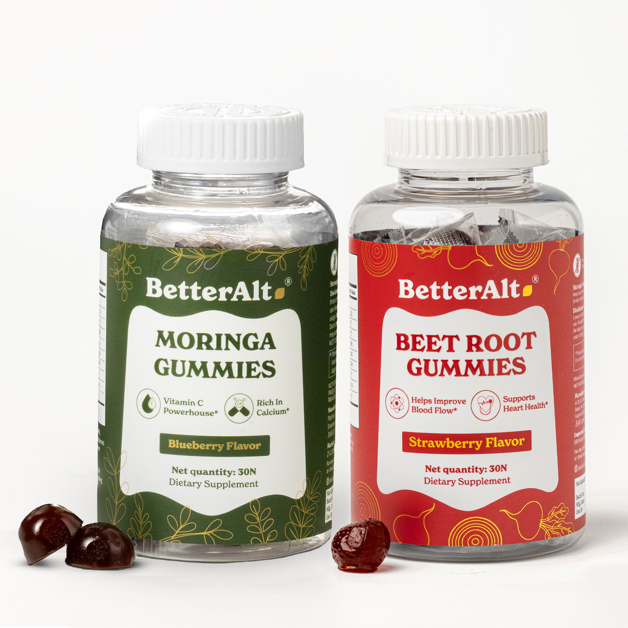 Pure Moringa Seed Extract Gummies (Blueberry Flavor) + Beetroot Gummies (Strawberry Flavor)