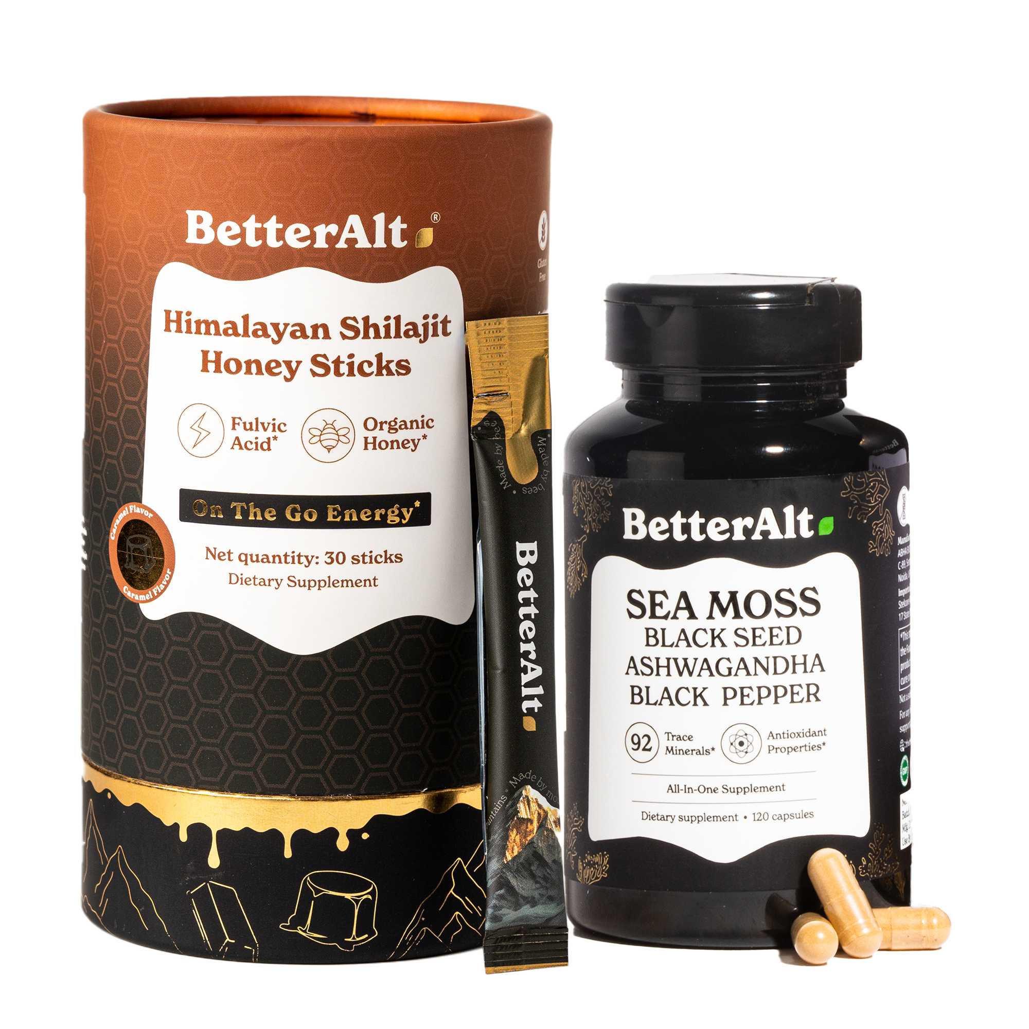 Shilajit Honey Sticks + Irish Sea Moss Capsules