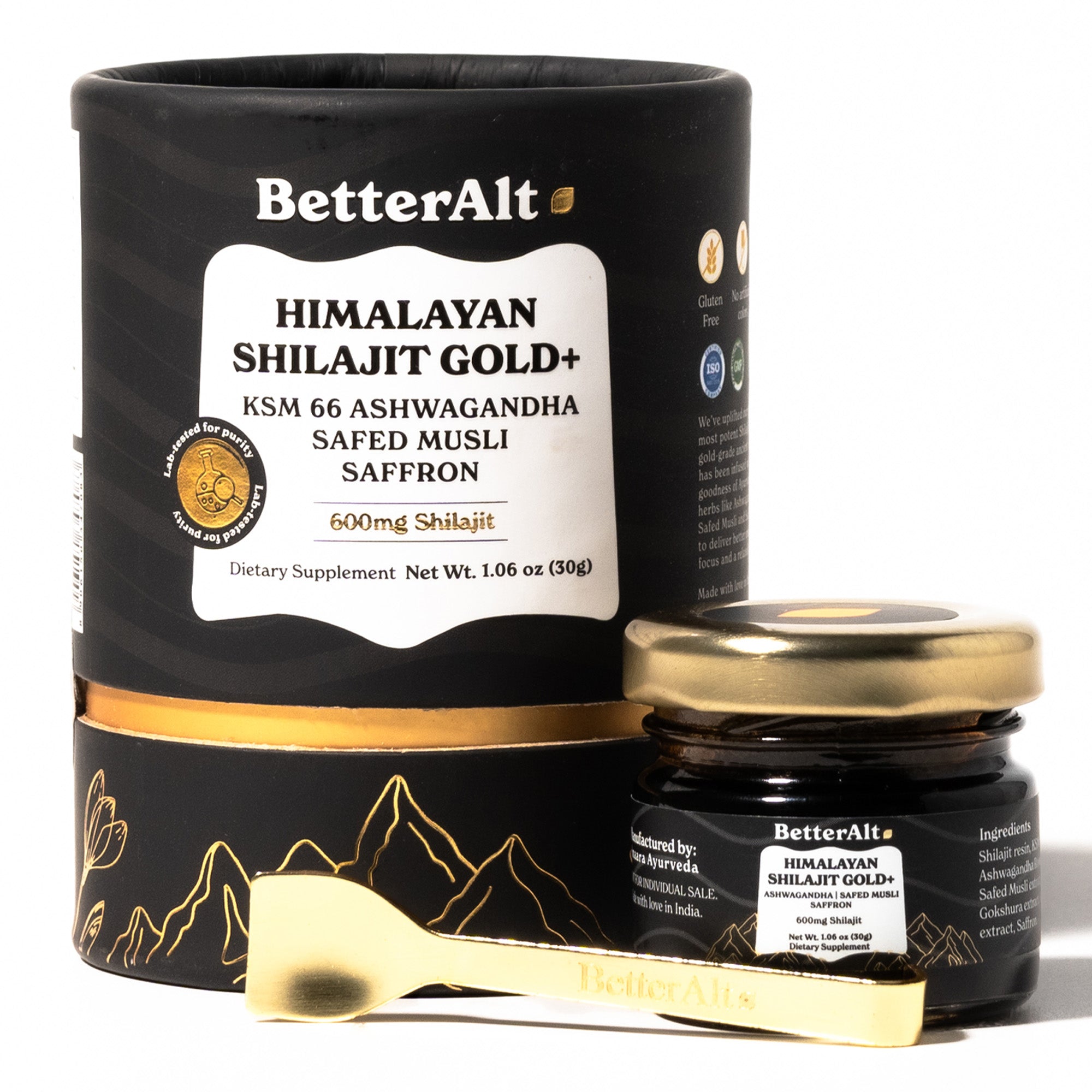 GOLD+ Himalayan Shilajit Resin | with Ashwagandha, Safed Musli, Saffron | Non-caffeinated pre-workout Formula