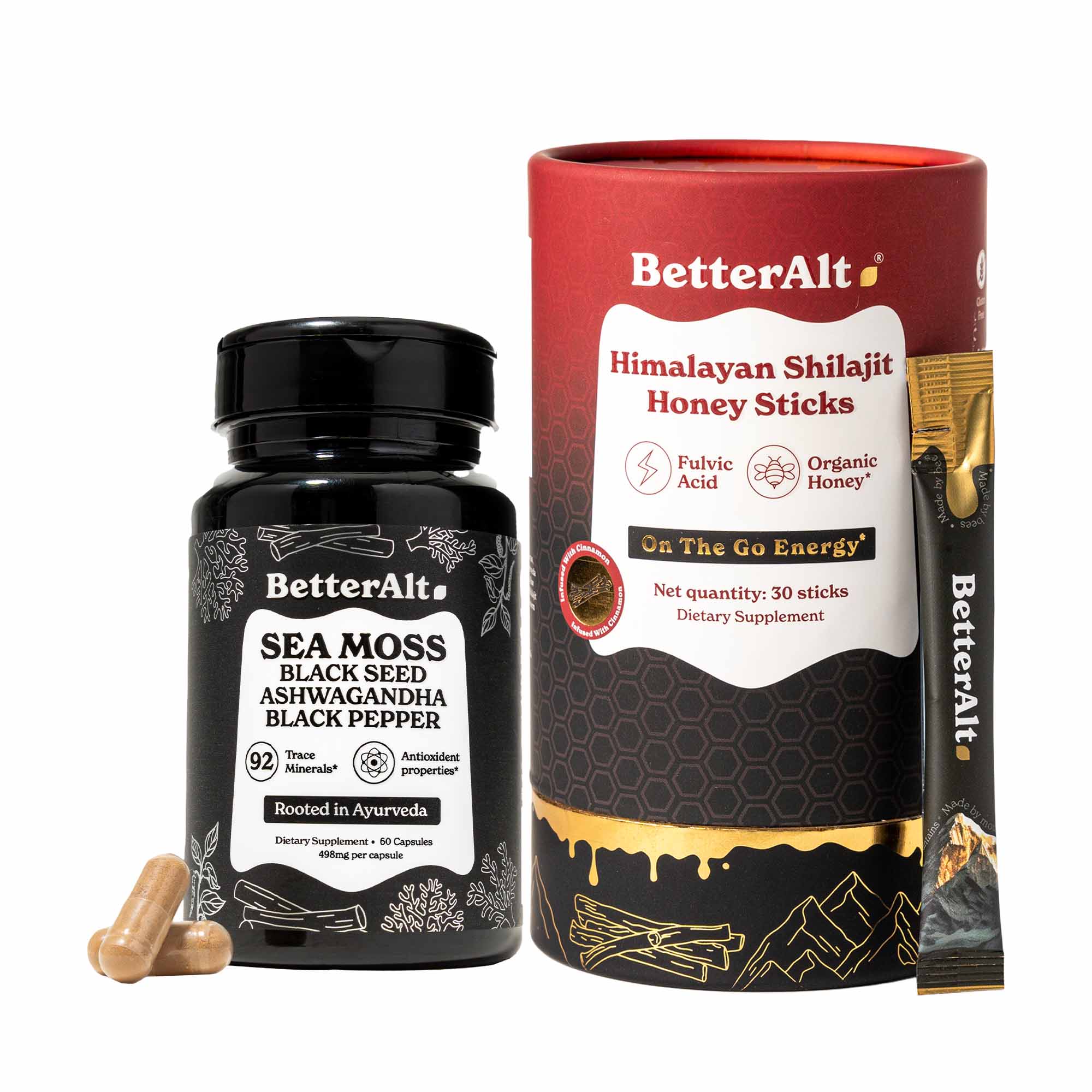 Shilajit Honey Sticks + Irish Sea Moss Capsules