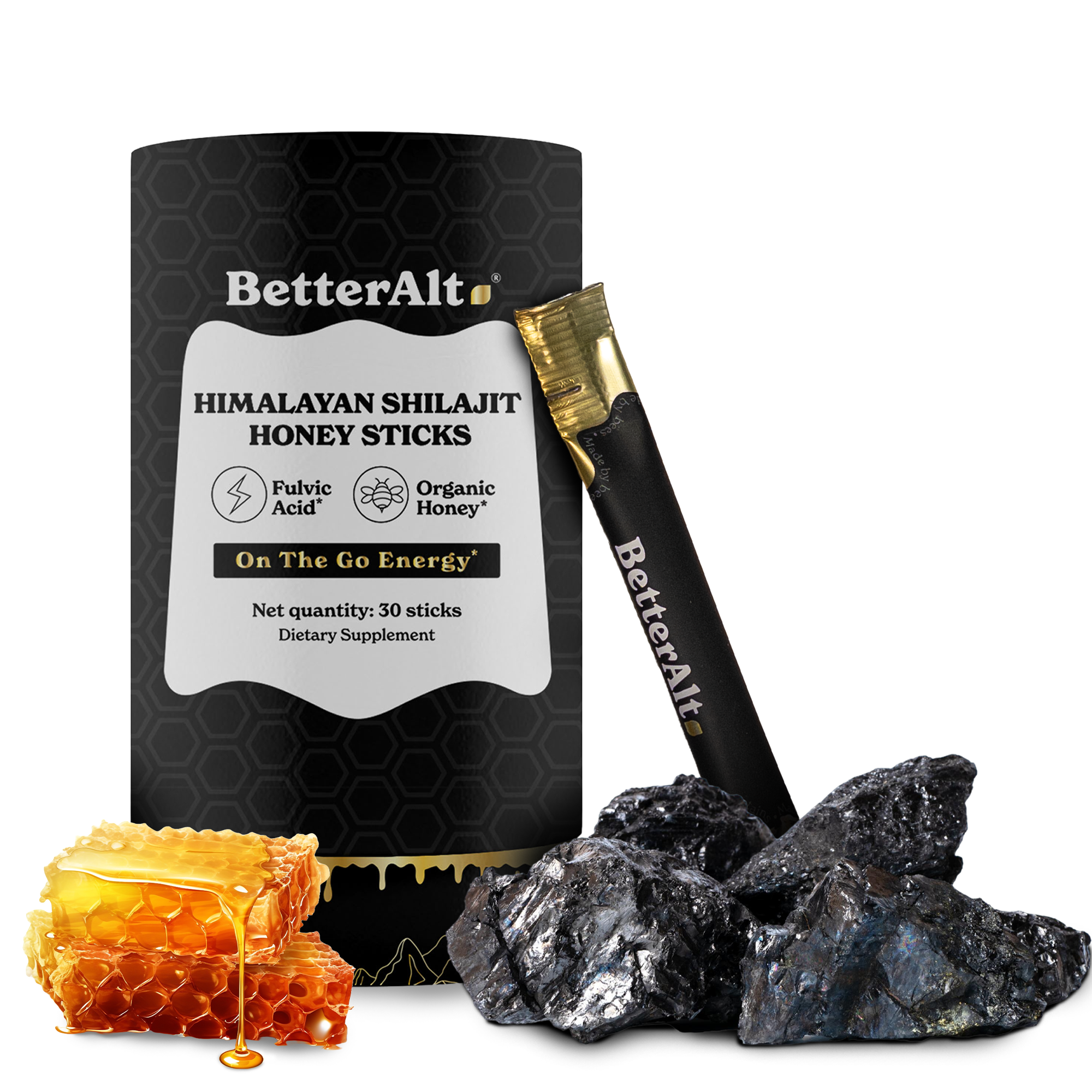 GOLD+ Shilajit Honey Sticks | Pure Himalayan Resin, Honey & Saffron | Energy, Strength & Cognitive Support