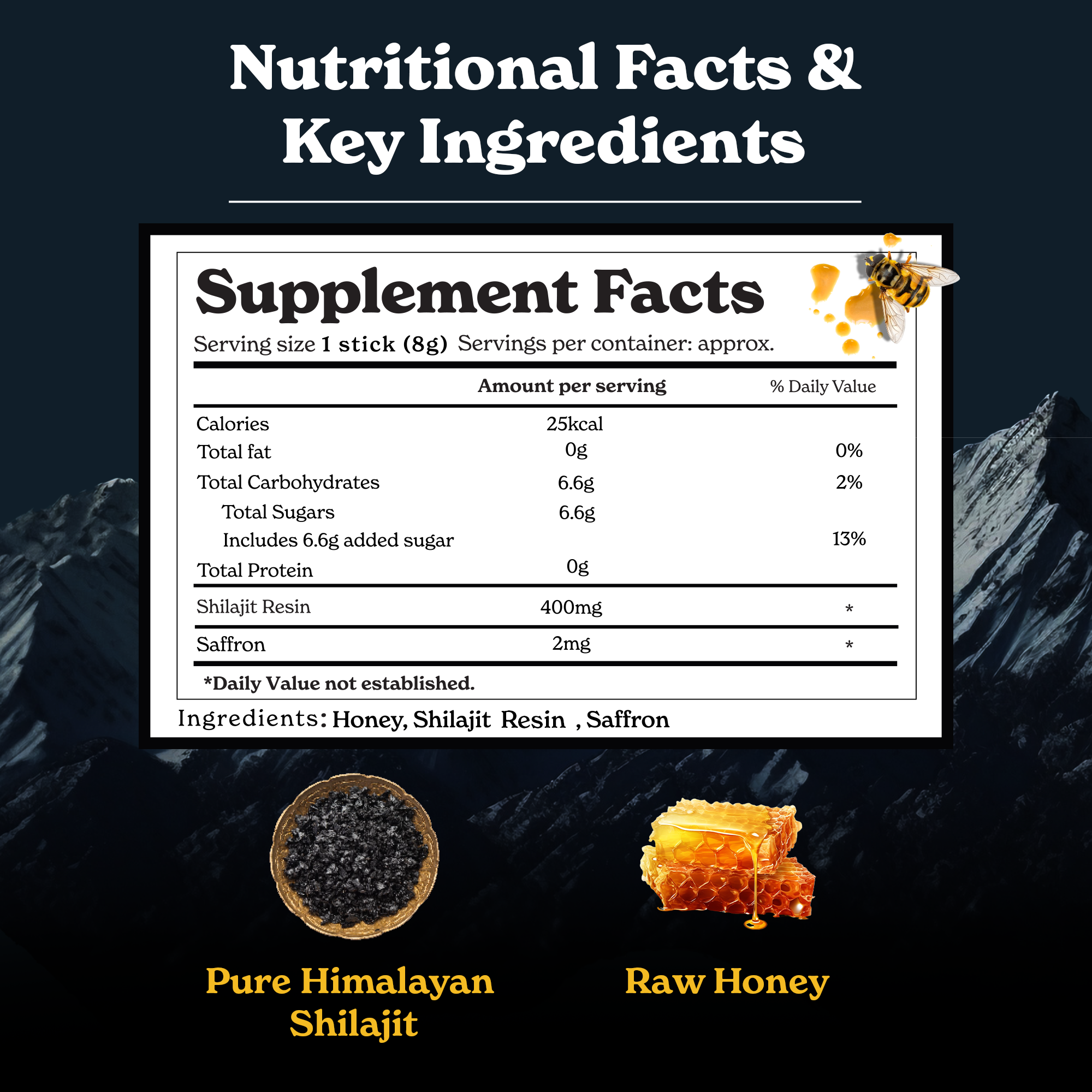 Shilajit Honey Sticks Nutritional Info