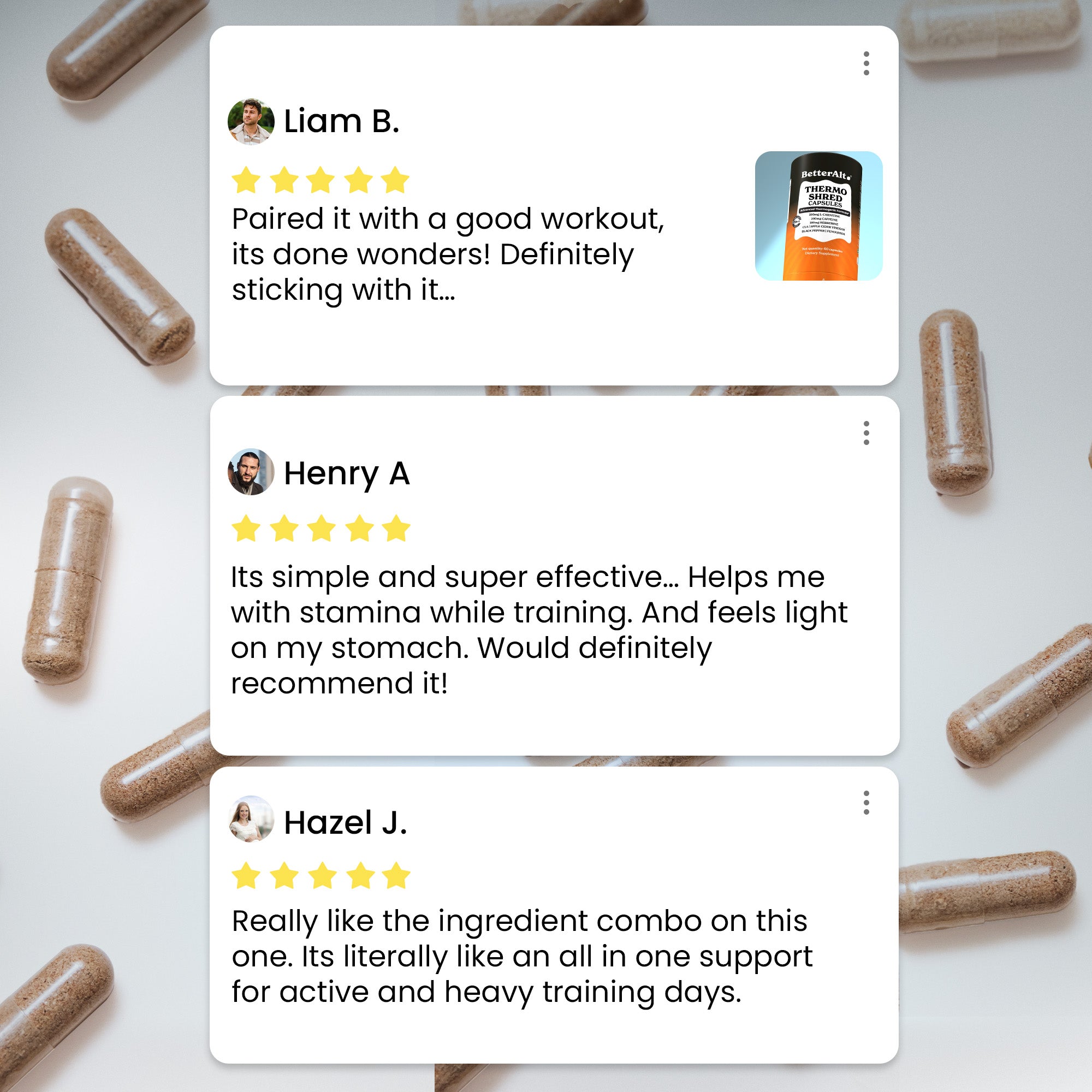 TSC60-US
TSC60X3-US
Thermo Shred capsules for weight loss by BetterAlt - ThermoShred Capsules