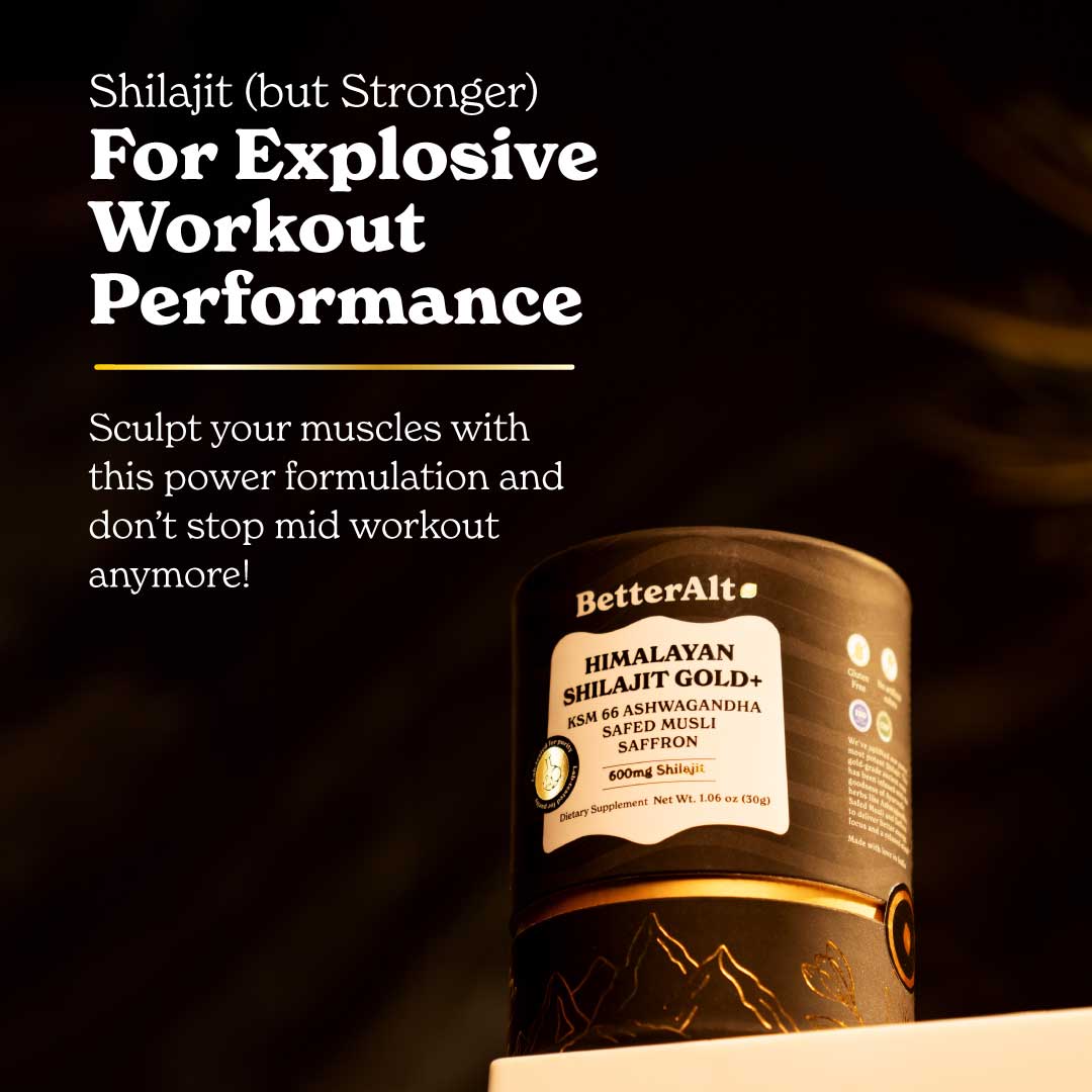 GOLD+ Himalayan Shilajit Resin | with Ashwagandha, Safed Musli, Saffron | Non-caffeinated pre-workout Formula