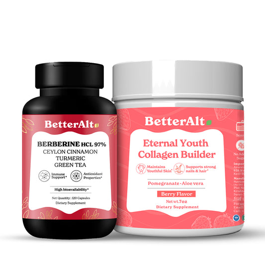 Beauty & Burn Duo | Berberine HCL 97% Capsules, Plant-based Collagen Powder | For Skin Tightening and Weight Management