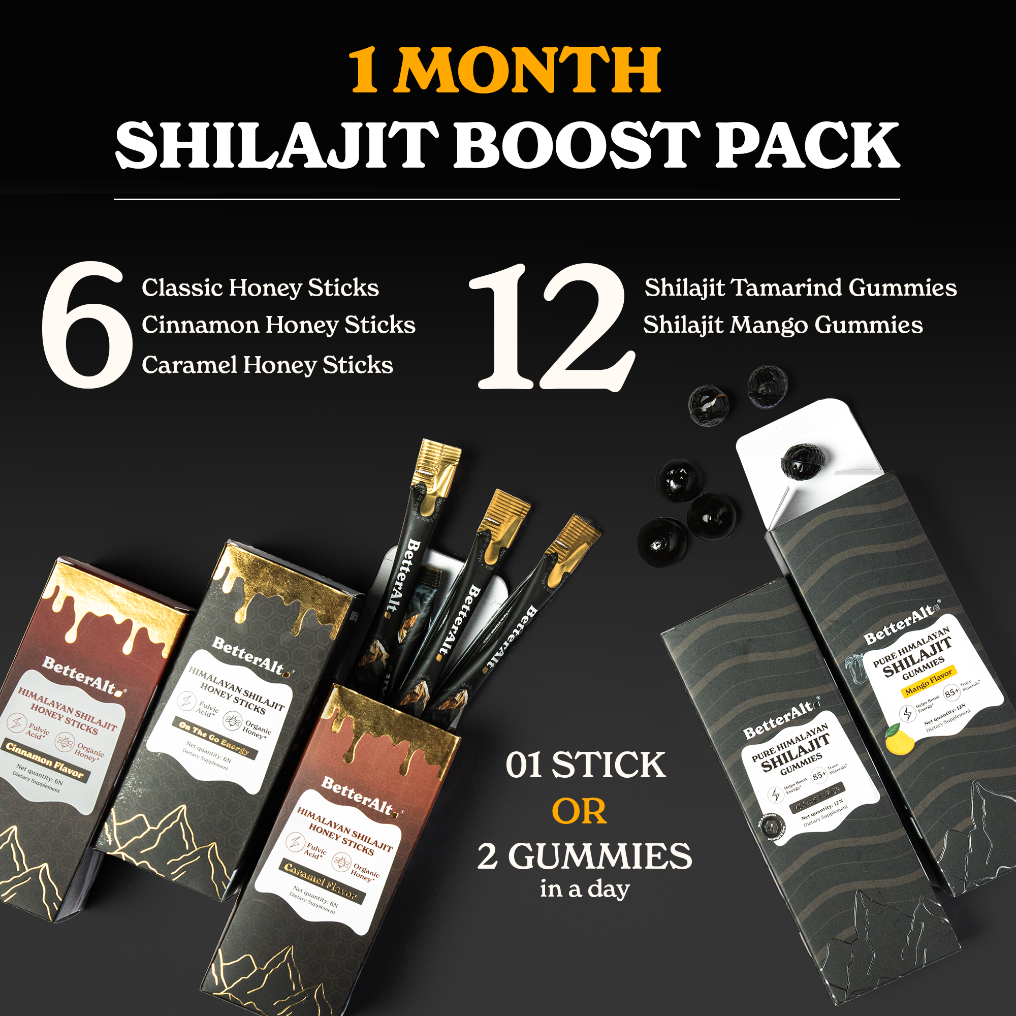 BetterAlt Ultimate Shilajit Energy Kit | Himalayan Superfood | Improves Energy, Strength, & Cognitive Support | Lab-tested | Sourced from 16,000 ft. in the Himalayas